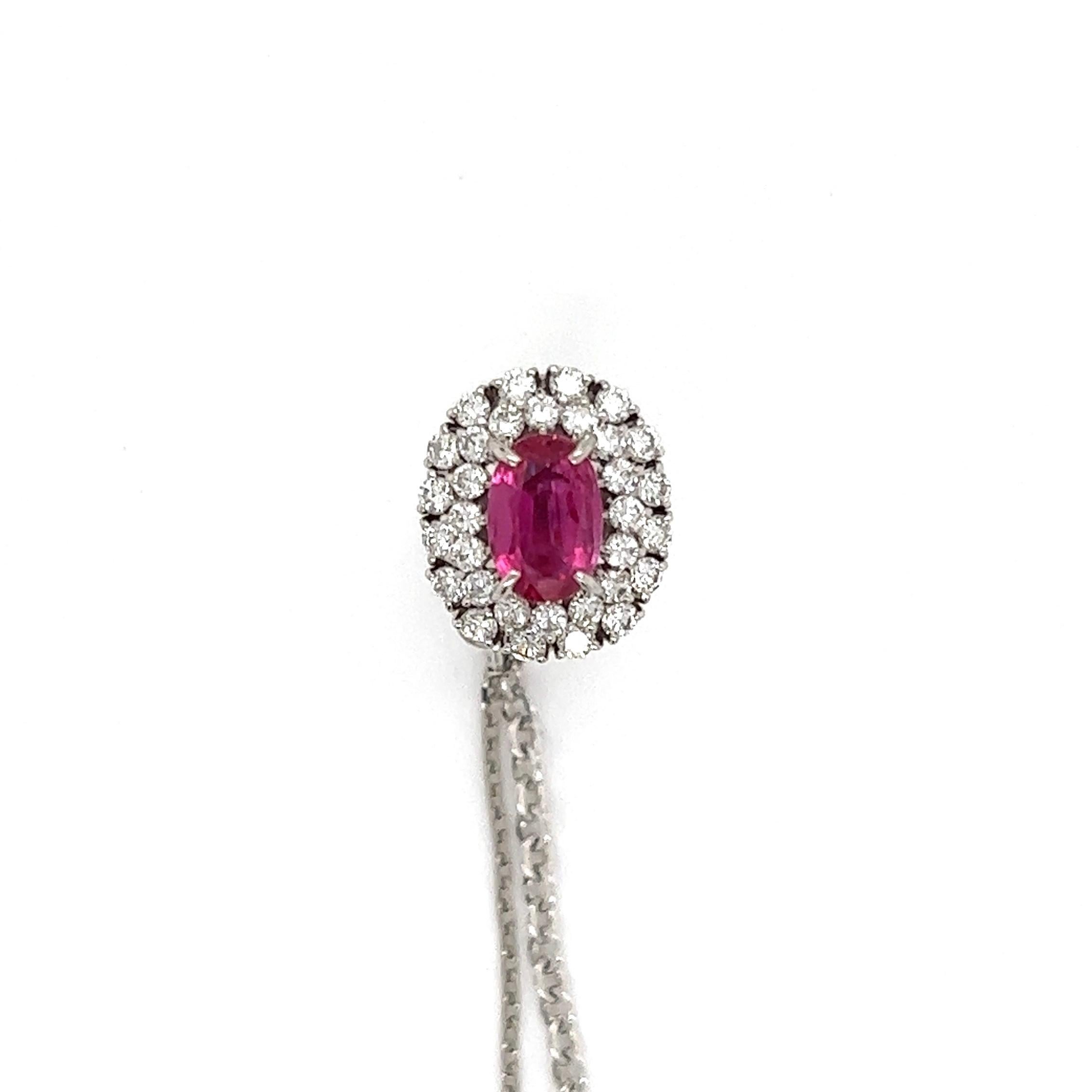 Modern Ruby and Diamond Platinum Tie Tac Brooch Pin For Sale