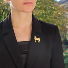 Ruby and Diamond Pug Pin Brooch Set in 18k Yellow Gold