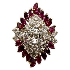 Ruby  and Diamond Retro Cocktail Ring