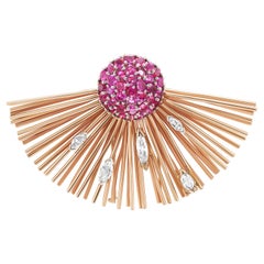 Ruby and Diamond Retro Gold Spray Brooch