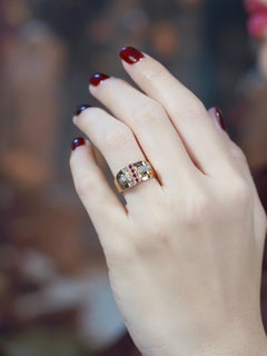 Ruby and Diamond Retro Style Bold Cocktail Ring in 14K Rose Gold