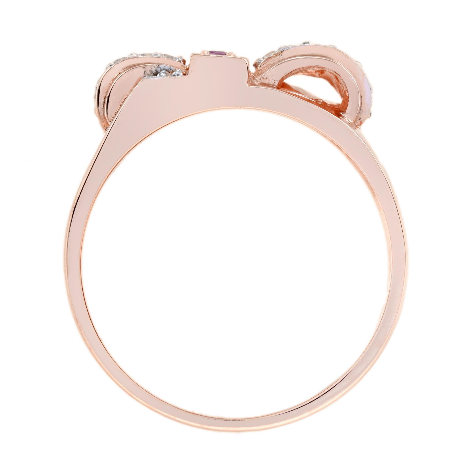 Bague cocktail rétro en or rose 14 carats avec rubis et diamants en vente 3