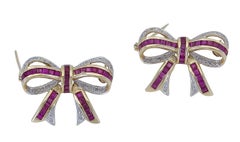 Ruby and Diamond Ribbon Brooch