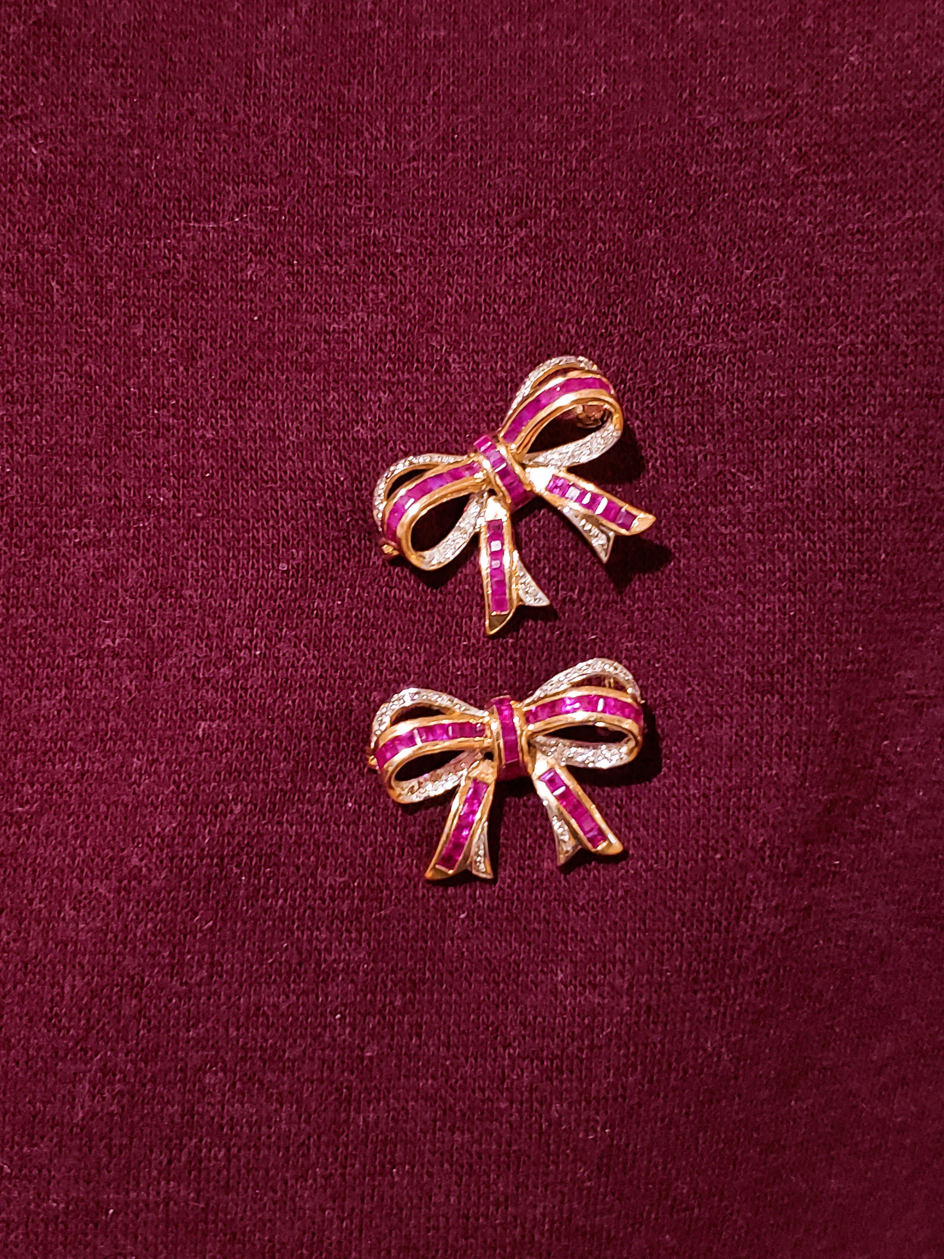 Women's Ruby and Diamond Ribbon Brooch For Sale