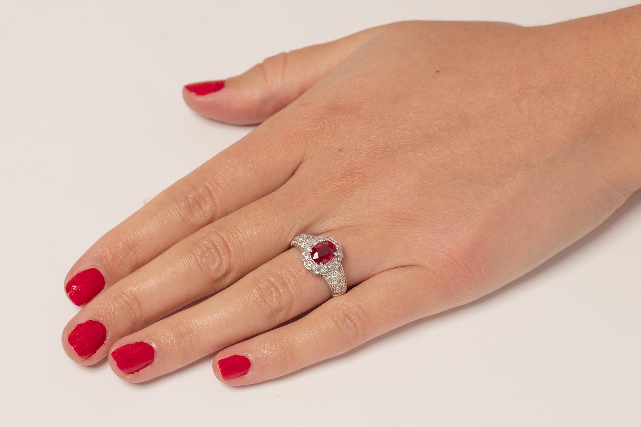 Oval Cut Contemporary 0.75ct Ruby and Diamond Cocktail Ring For Sale