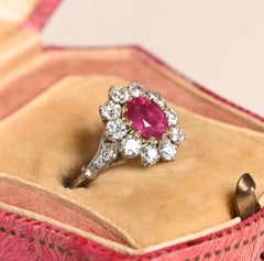 1 Carat Ruby Engagement Ring. Oval Cut Ruby Diamond Cluster Ring Platinum