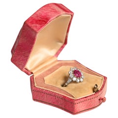 1 Carat Ruby Engagement Ring. Oval Cut Ruby Diamond Cluster Ring Platinum