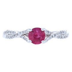 Bague de fiançailles en or blanc 14 carats avec rubis et diamants, taille ronde de 0,81 carat