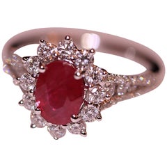 Ruby and Diamond Ring 18 Karat White Gold Engagement or Fashion Right Hand Ring