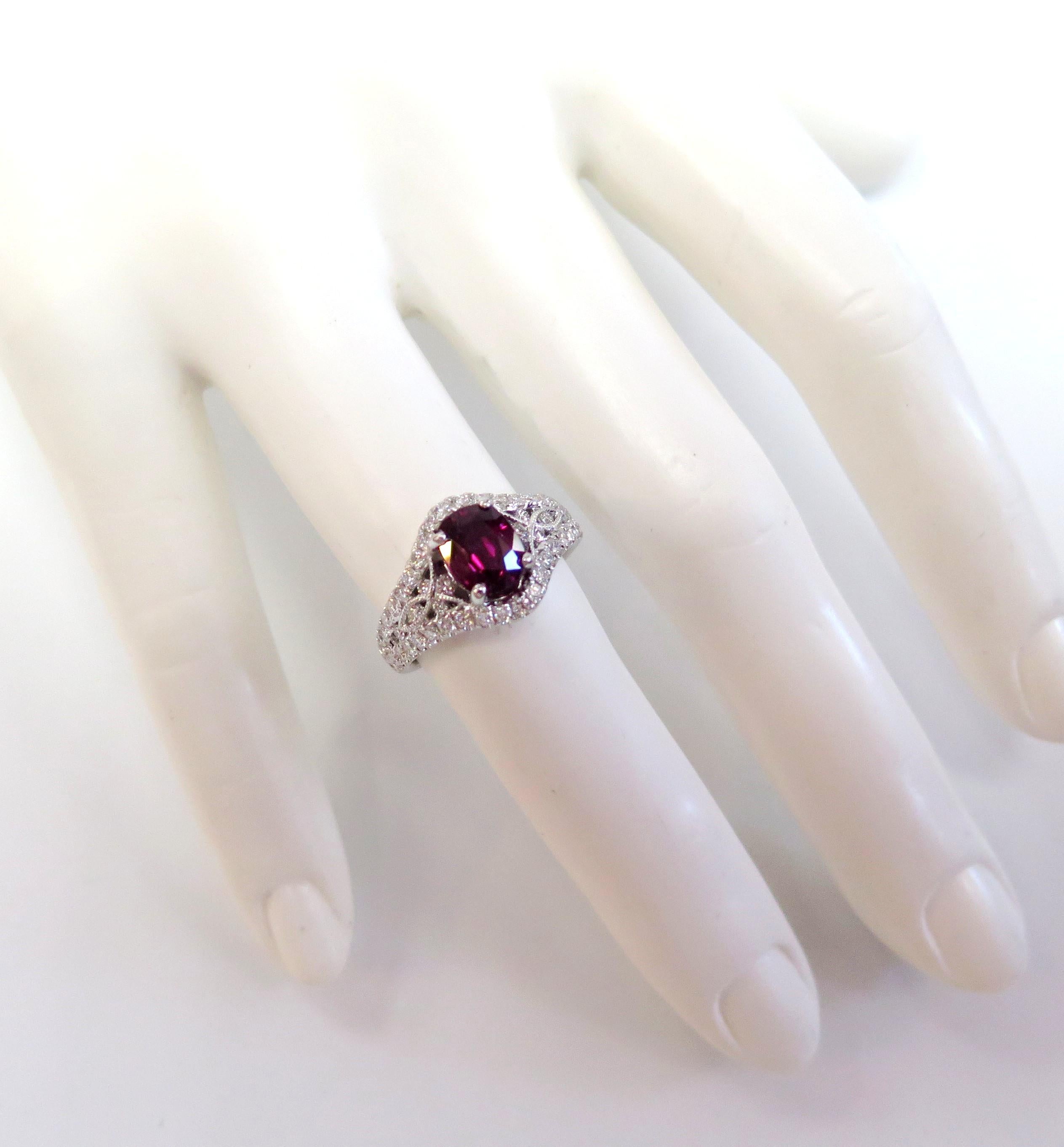 Ruby and Diamond Ring / 18 Karat White Gold For Sale 1