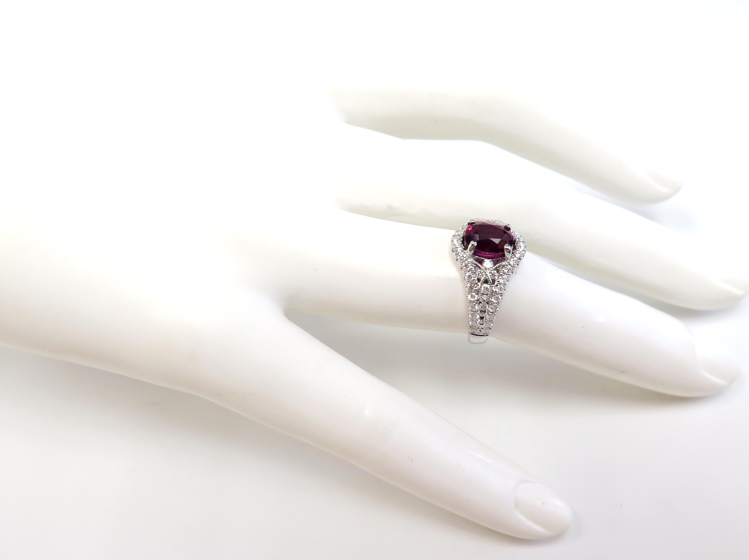 Ruby and Diamond Ring / 18 Karat White Gold For Sale 2