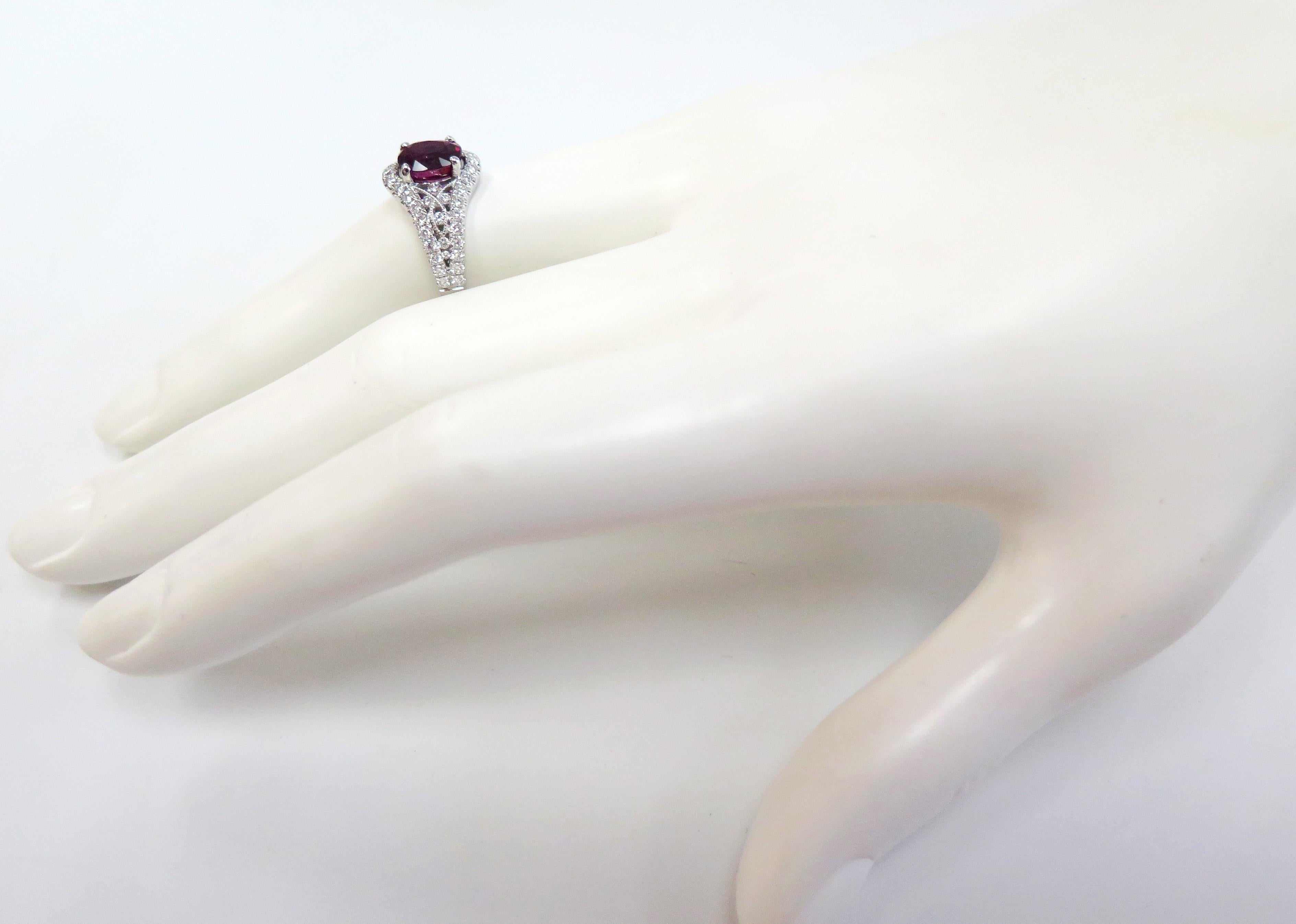 Ruby and Diamond Ring / 18 Karat White Gold For Sale 3
