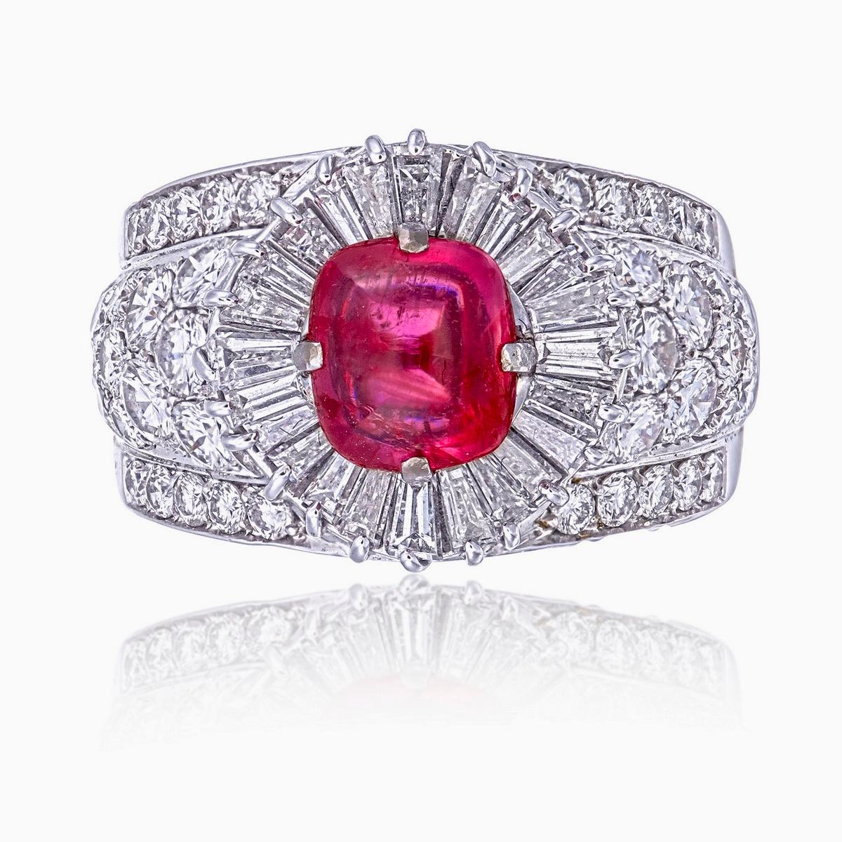 Rubin und Diamant Ring Burma No Heat 2,87 Karat Cabochon in 18 Karat Gold im Zustand „Neu“ im Angebot in Bangkok, TH