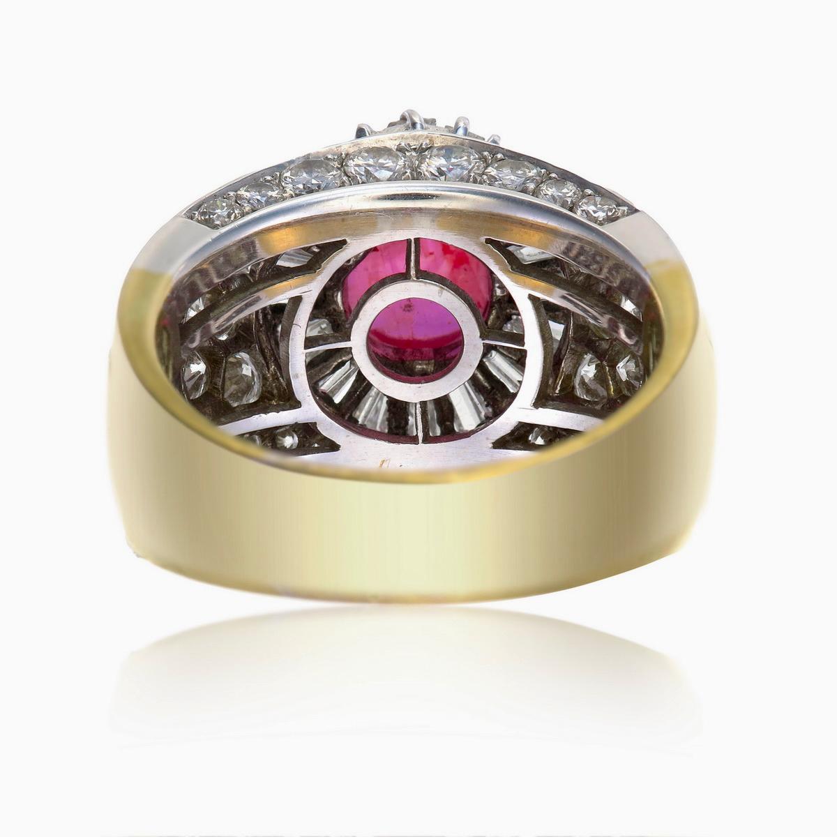 Rubin und Diamant Ring Burma No Heat 2,87 Karat Cabochon in 18 Karat Gold für Damen oder Herren im Angebot