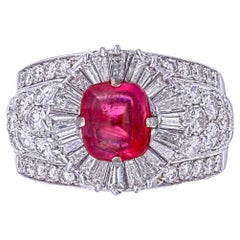 Ruby and Diamond Ring Burma No Heat 2.87 Carat Cabochon in 18 Karat Gold