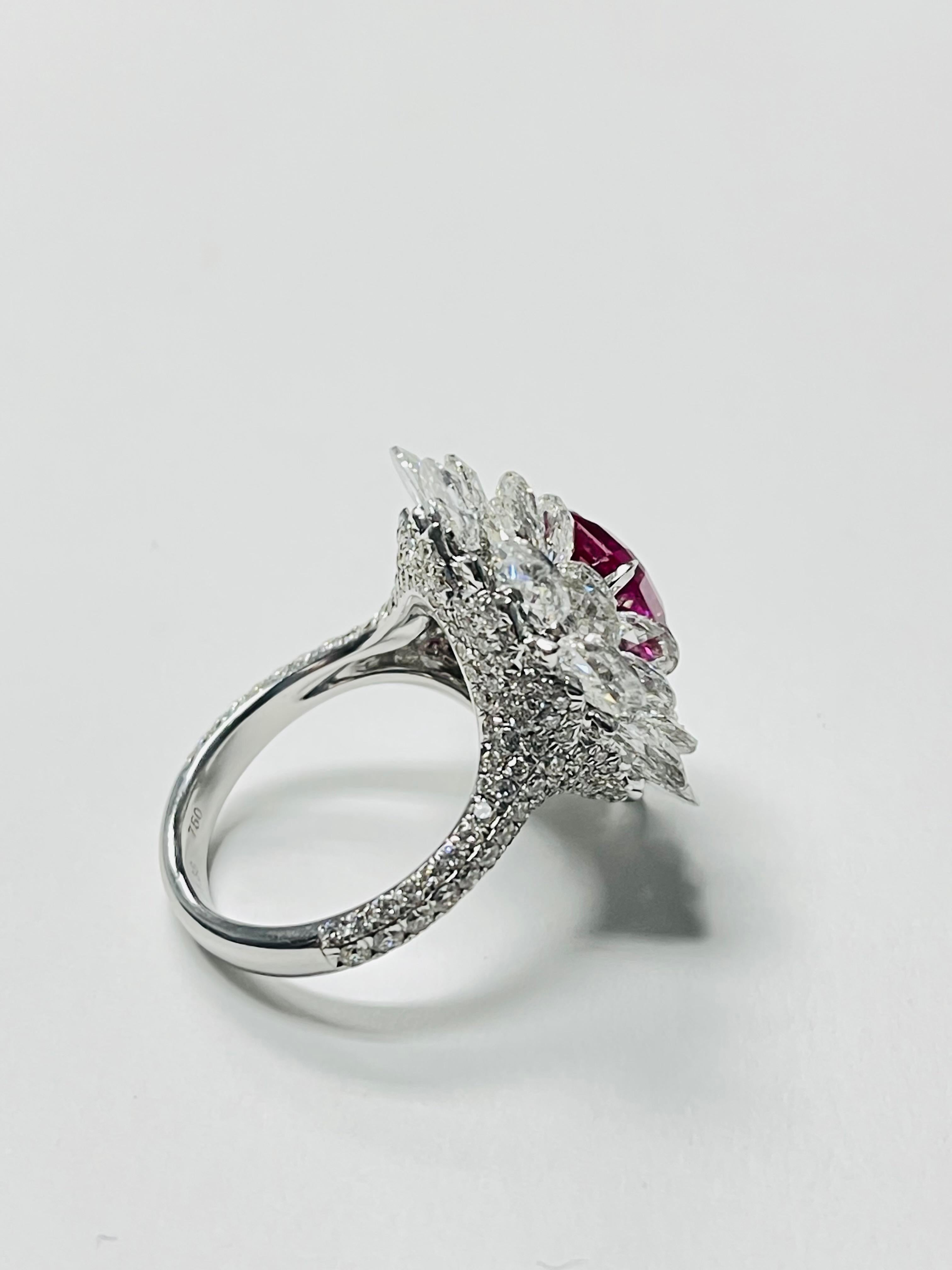   Ruby And Diamond Ring , BURMA NO HEAT GUBELIN AND GIA CERTIFIED  In New Condition For Sale In New York, NY