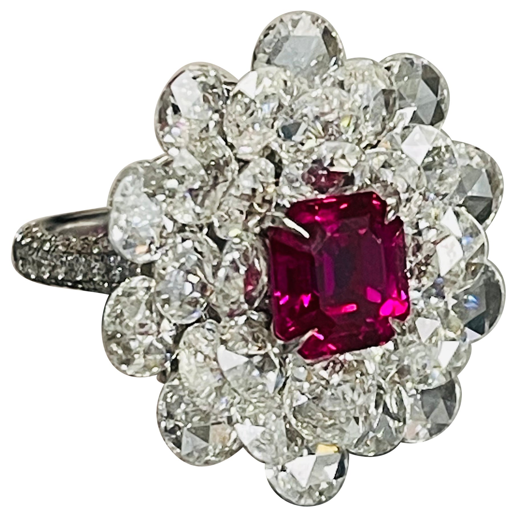   Ruby And Diamond Ring , BURMA NO HEAT GUBELIN AND GIA CERTIFIED  For Sale