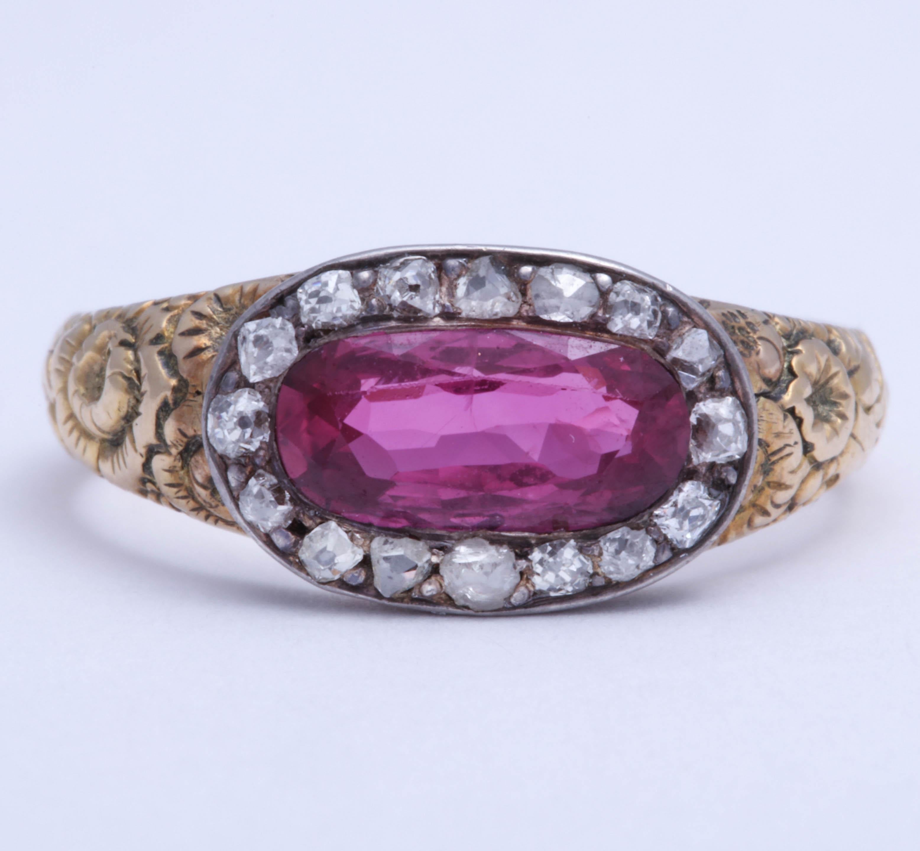 Georgian Ruby and Diamond Ring Dated 1819 For Sale