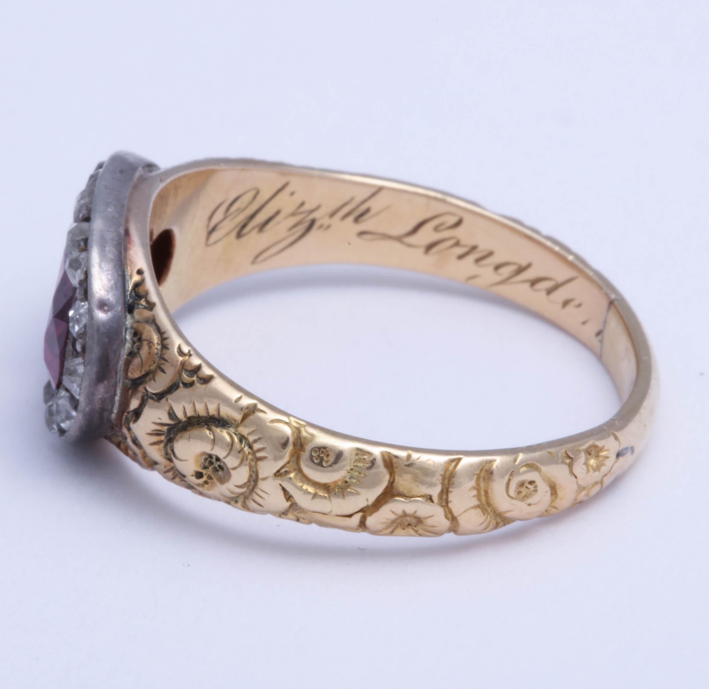 Women's or Men's Ruby and Diamond Ring Dated 1819 For Sale
