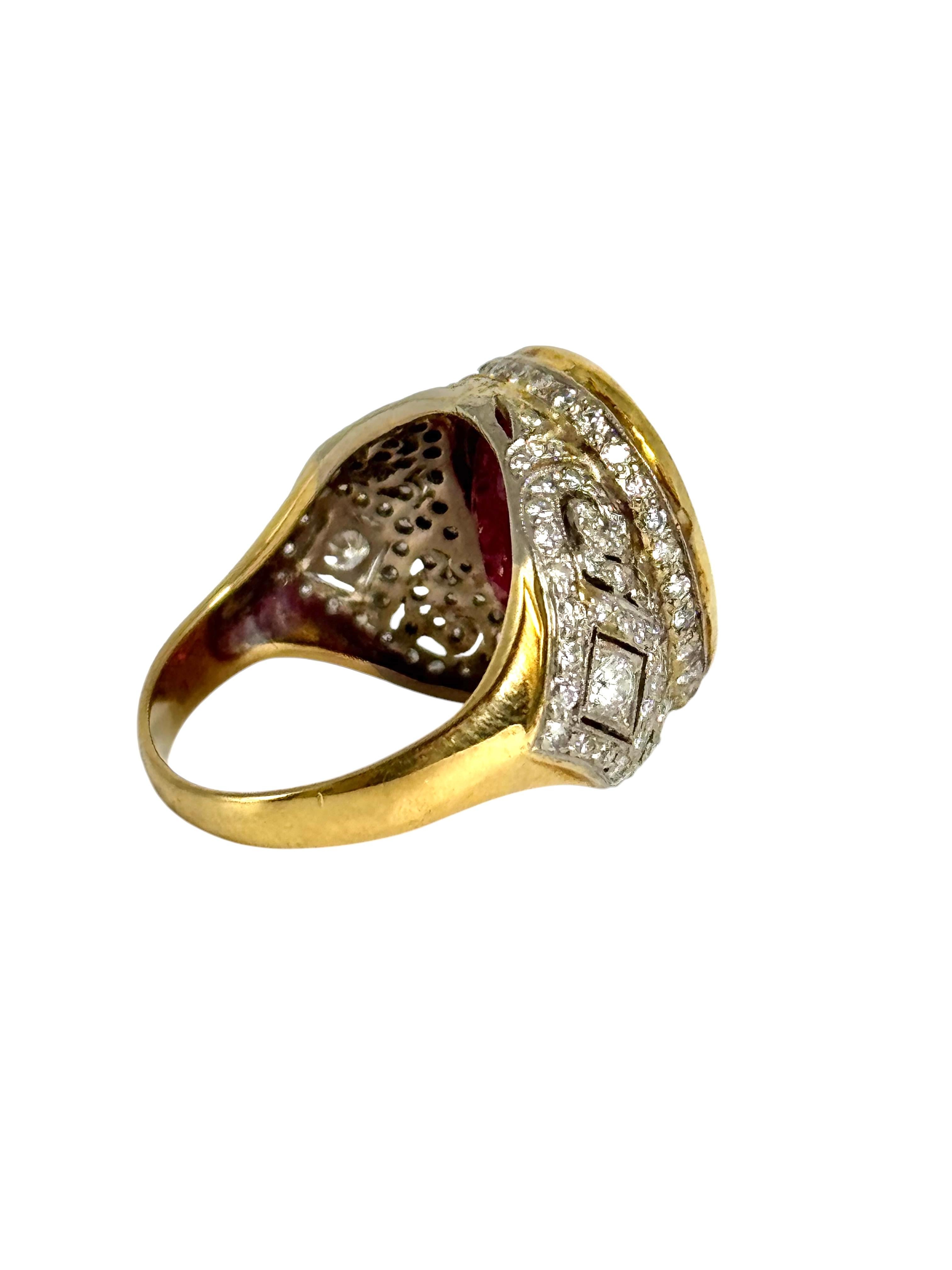 Women's 14K Yellow Gold Ruby and Diamond Ring For Sale