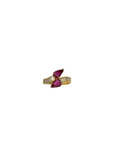 18K Yellow Gold Ruby and Diamond Bypass Ring