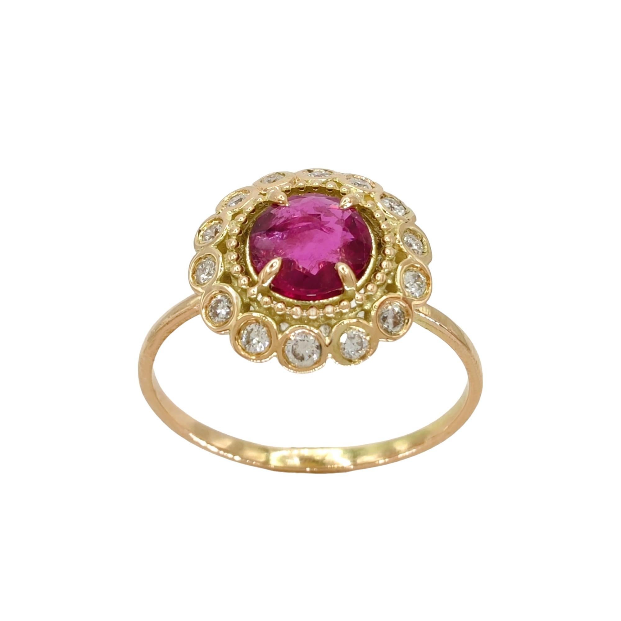 Flash Sale - Ruby Certified Diamond Rosette woman Ring in 14K Gold  For Sale 2