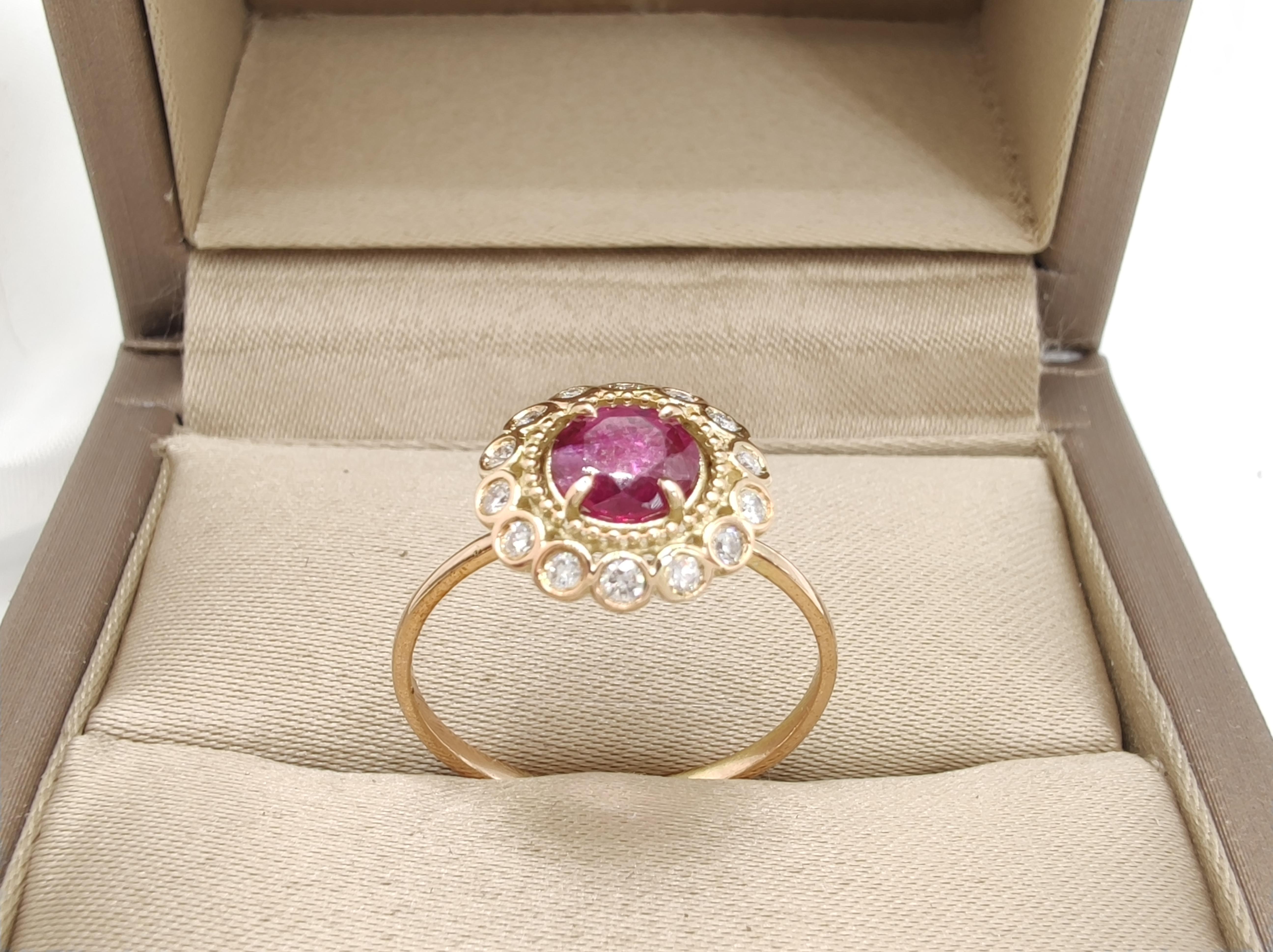 Women's Flash Sale - Ruby Certified Diamond Rosette woman Ring in 14K Gold  For Sale