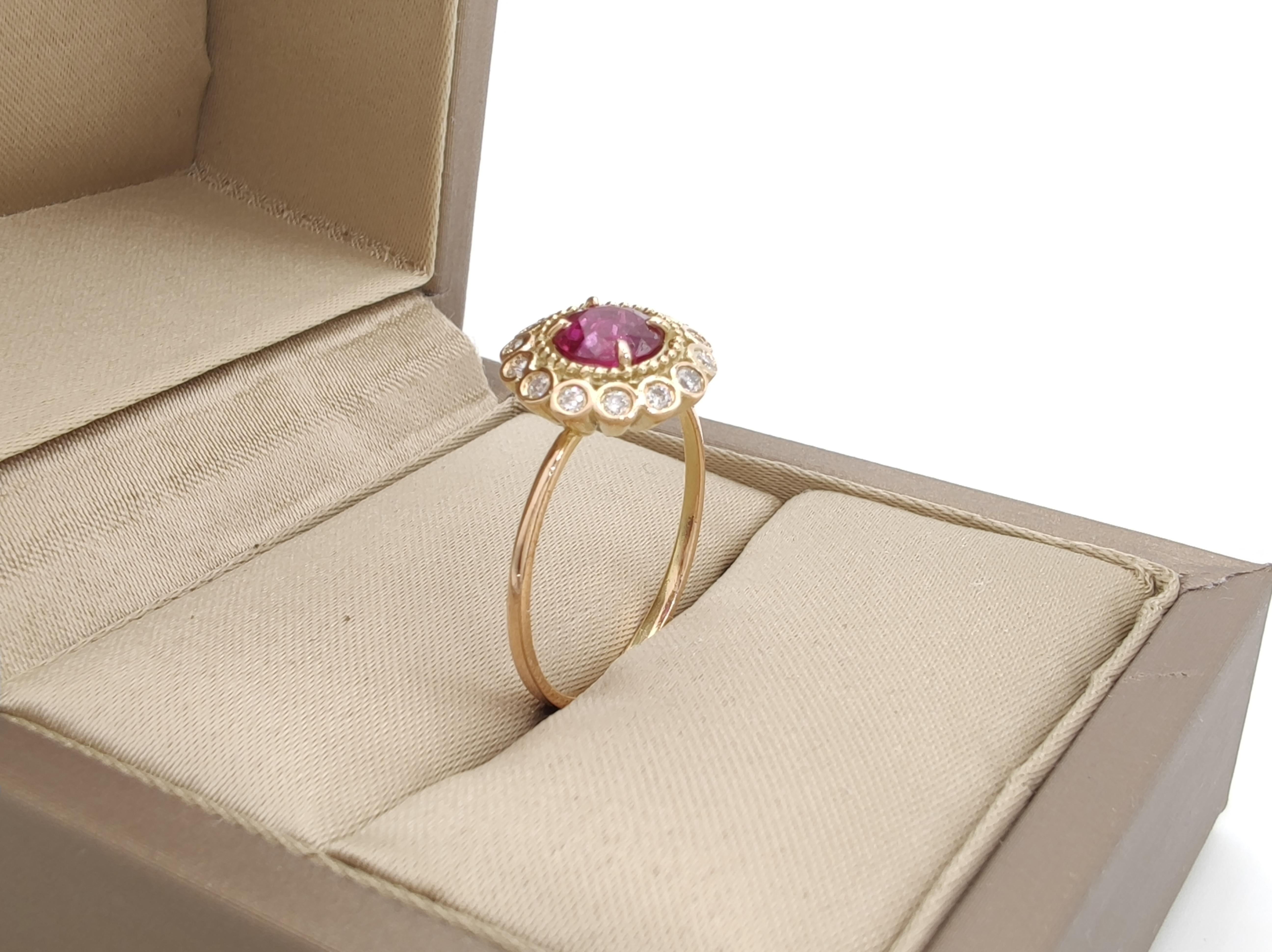 Flash Sale - Ruby Certified Diamond Rosette woman Ring in 14K Gold  For Sale 1