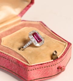 Mozambique Ruby Engagement Ring. GIA 1.20ct Ruby 0.40ct Diamond Halo Platinum