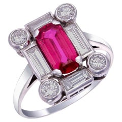 Ruby and Diamond Ring GIA Certified 1.34 Carat  Burma No Heat in Platinum