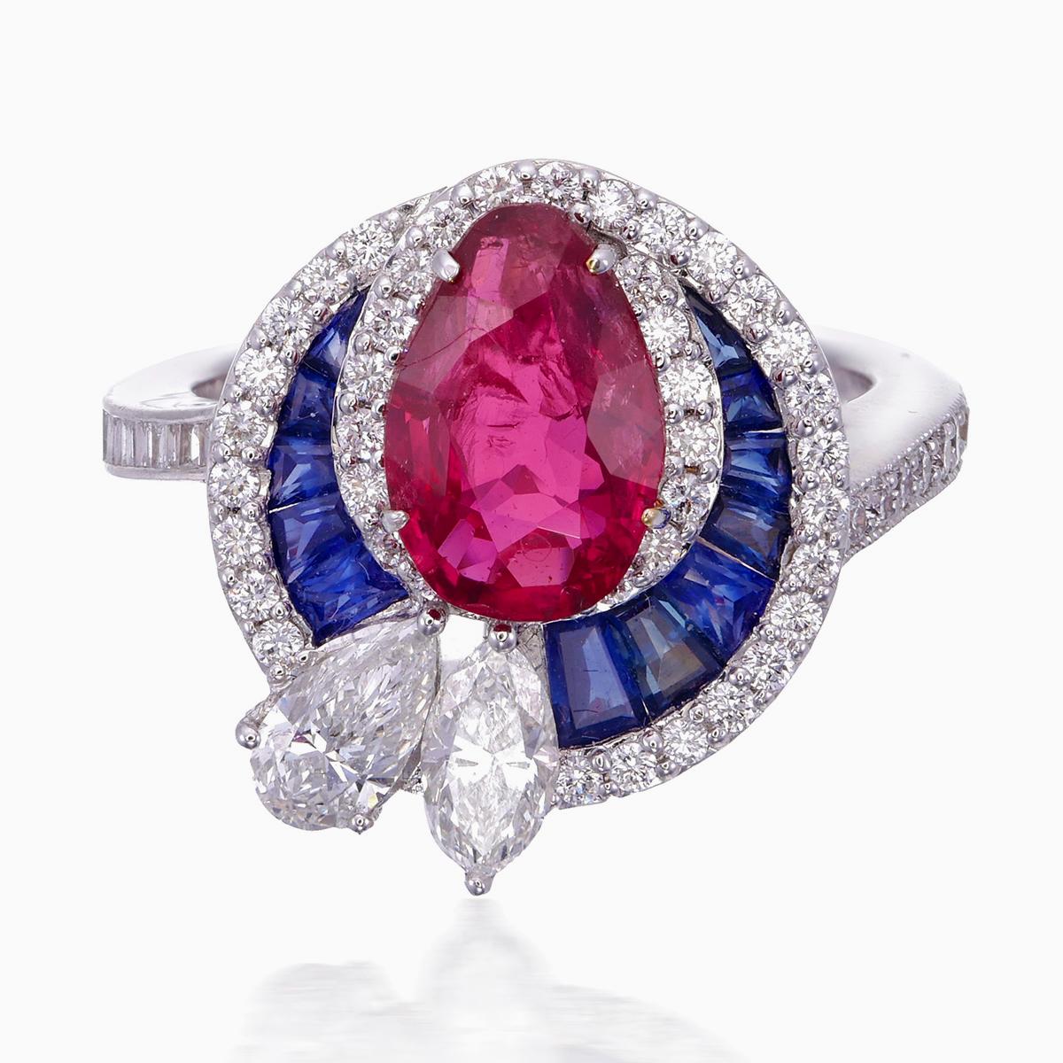 Art Deco Ruby and Diamond Ring GIA Certified 2.19 Carat Burma No Heat in 18K For Sale