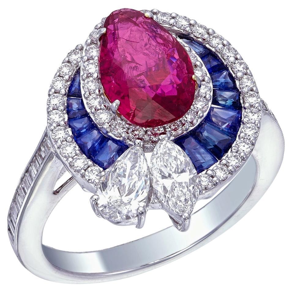 Ruby and Diamond Ring GIA Certified 2.19 Carat Burma No Heat in 18K For Sale