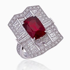 Ruby and Diamond Ring GIA Certified 5.03 Carat Pigeon Blood Burma No Heat in 18K