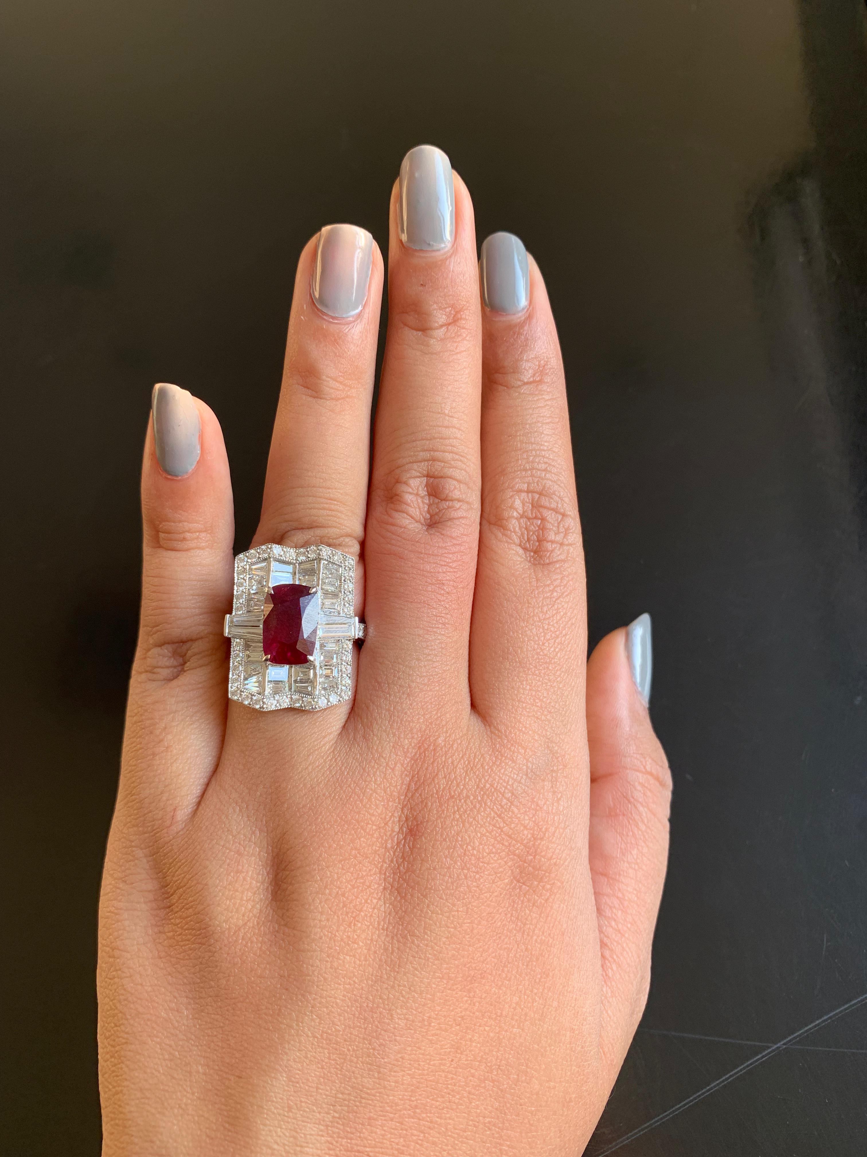 Ruby and Diamond Ring GIA Certified 5.03 Carat Pigeon Blood Burma No Heat in 18K In New Condition For Sale In Bangkok, TH