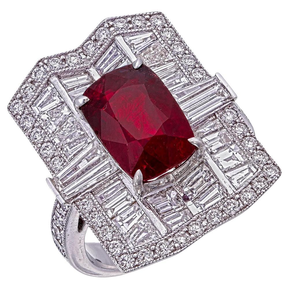 Ruby and Diamond Ring GIA Certified 5.03 Carat Pigeon Blood Burma No Heat in 18K