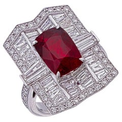 Bague en 18 carats, certifiée par le GIA, de 5,03 carats, couleur sang de pigeon de Birmanie, sans chaleur
