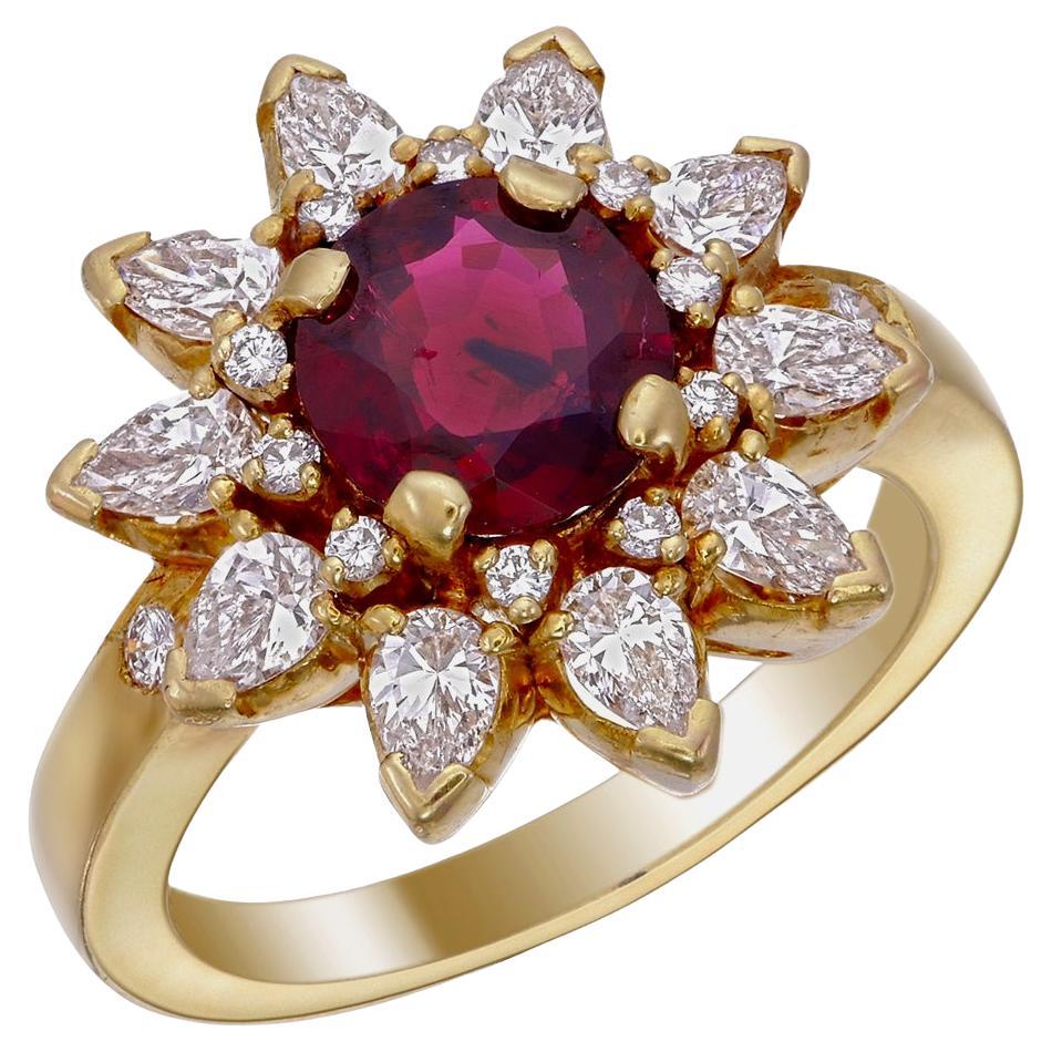 Anillo de Rubí y Diamante GRS Certificado de 1,51 Quilates Sangre de Paloma de Birmania Sin Calor en 18K