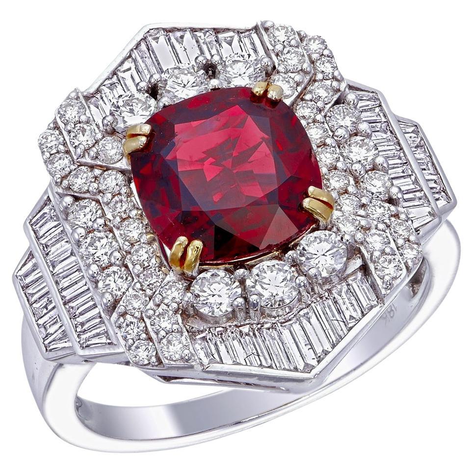 Ruby and Diamond Ring GRS Certified 2.51 Carat Burma No Heat in 18K