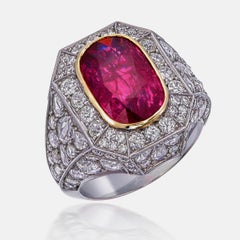 Anello con rubino e diamante certificato GRS da 5,09 carati Burma No Heat in 18 carati