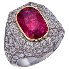 Anillo de rubíes y diamantes con certificado GRS de 5,09 quilates Birmania No Heat en 18 quilates