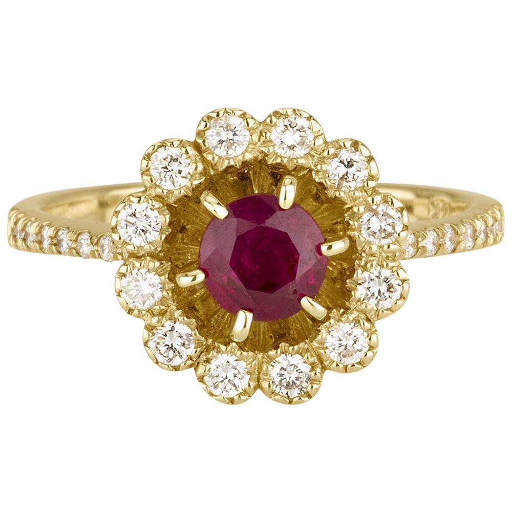 0.50 Carat Ruby and Diamond Ring in 14 Karat Yellow Gold - Shlomit Rogel