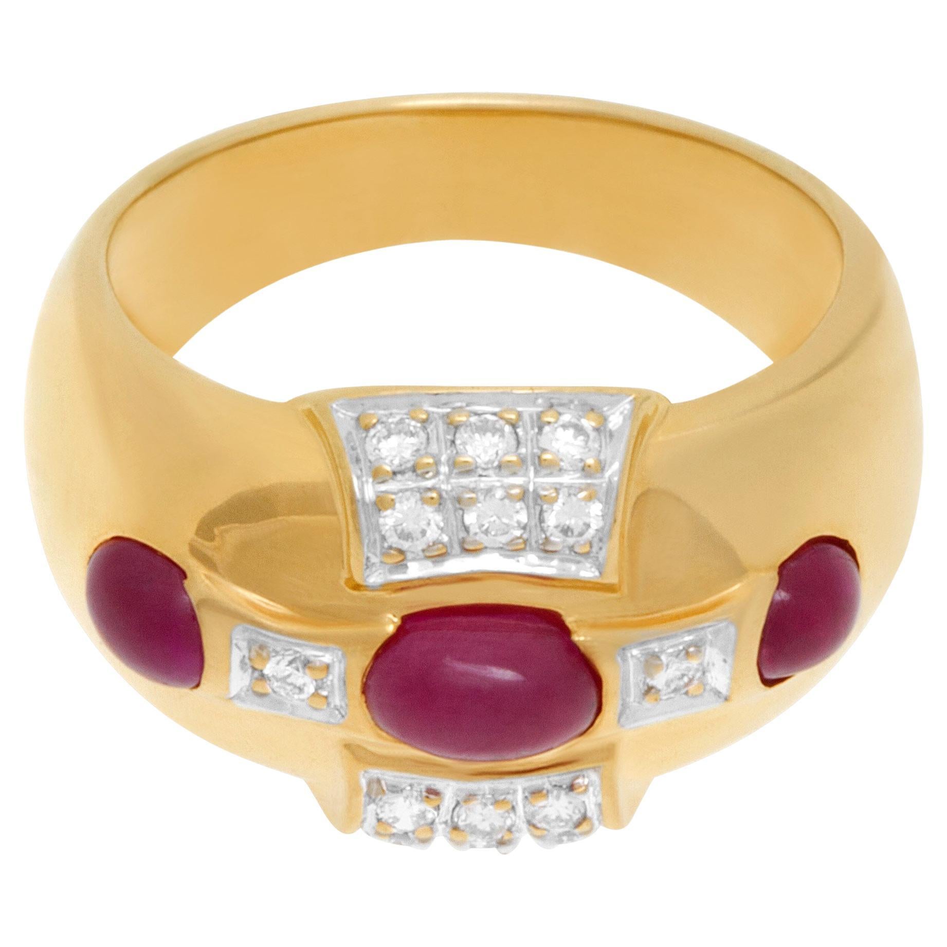 Ruby and Diamond Ring in 14k Yellow Gold with 0.14 Ct in Diamonds For Sale