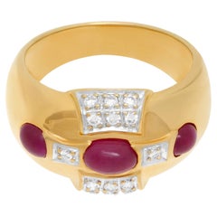 Bague en or jaune 14 carats avec rubis et diamants 0,14 carat