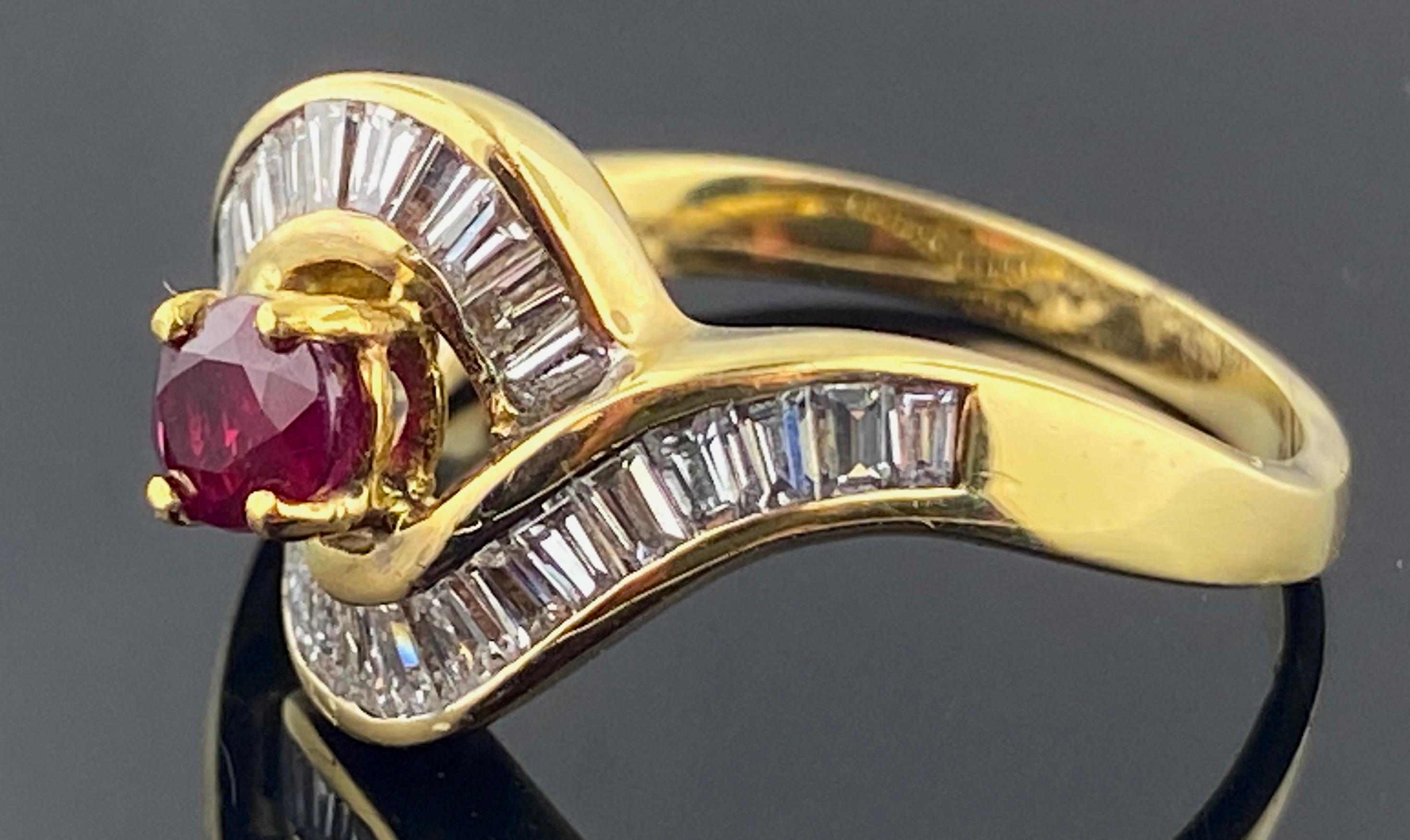 Ruby and Diamond Ring in 14 Karat Yellow Gold In Excellent Condition In Palm Desert, CA