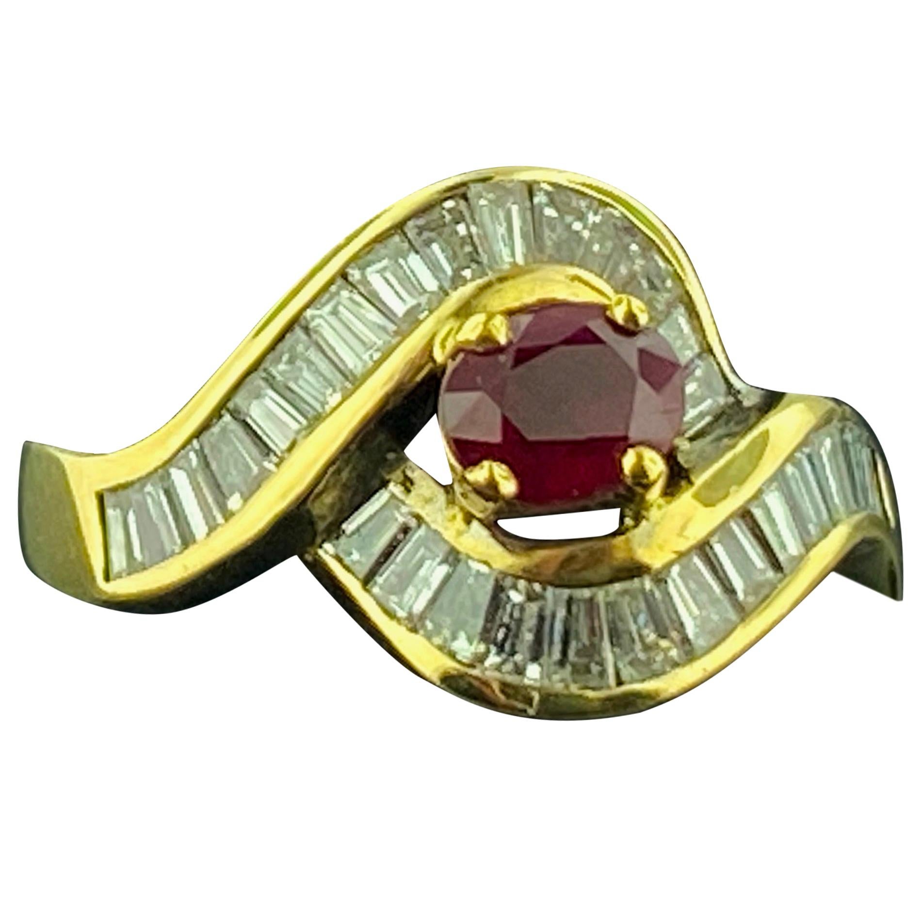Ruby and Diamond Ring in 14 Karat Yellow Gold