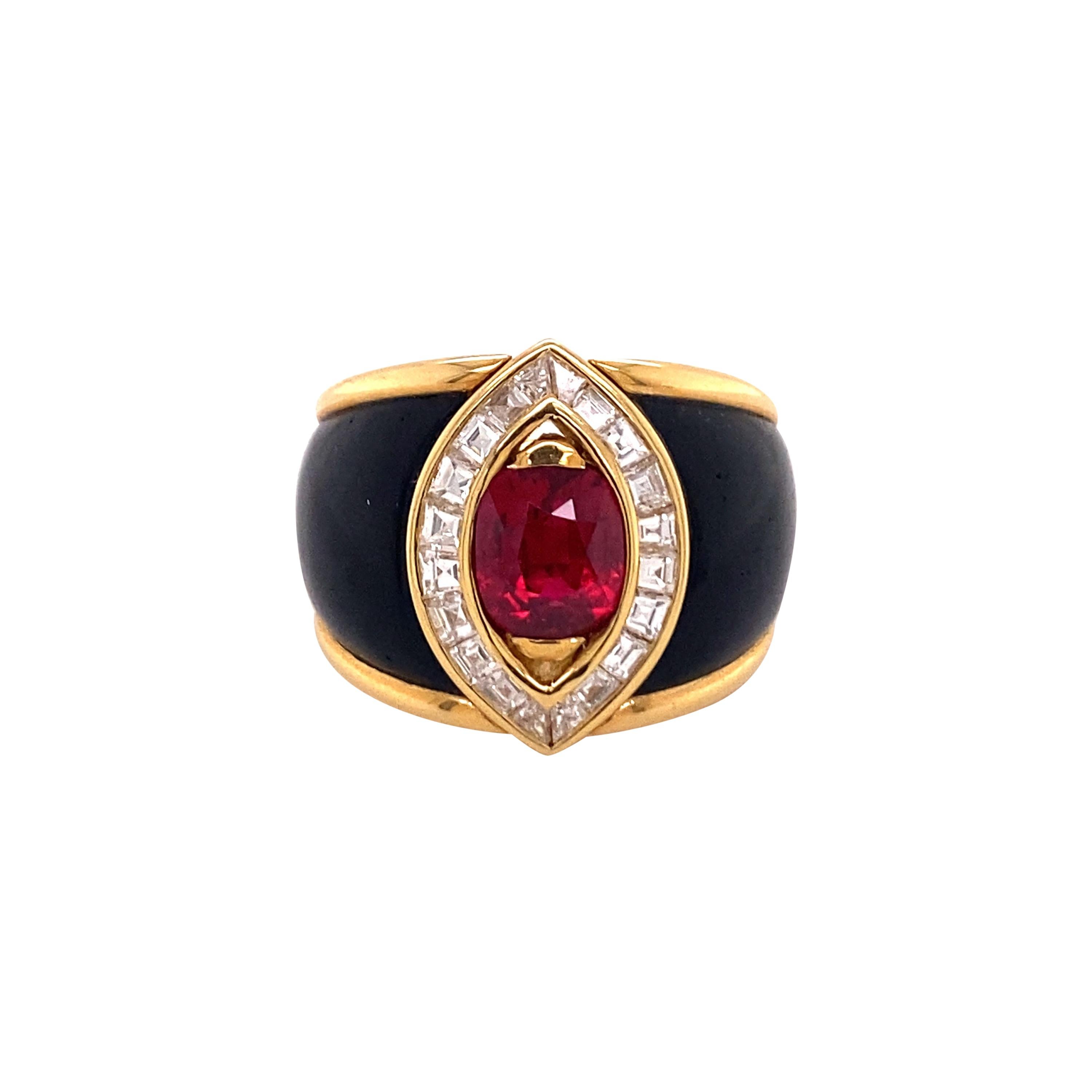 Ruby and Diamond Ring in 18 Karat Yellow Gold by Swiss Jeweller Péclard For Sale