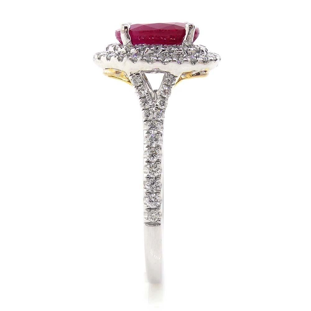 Oval Cut Ruby and Diamond Ring in 18k 2 Tone Gold For Sale