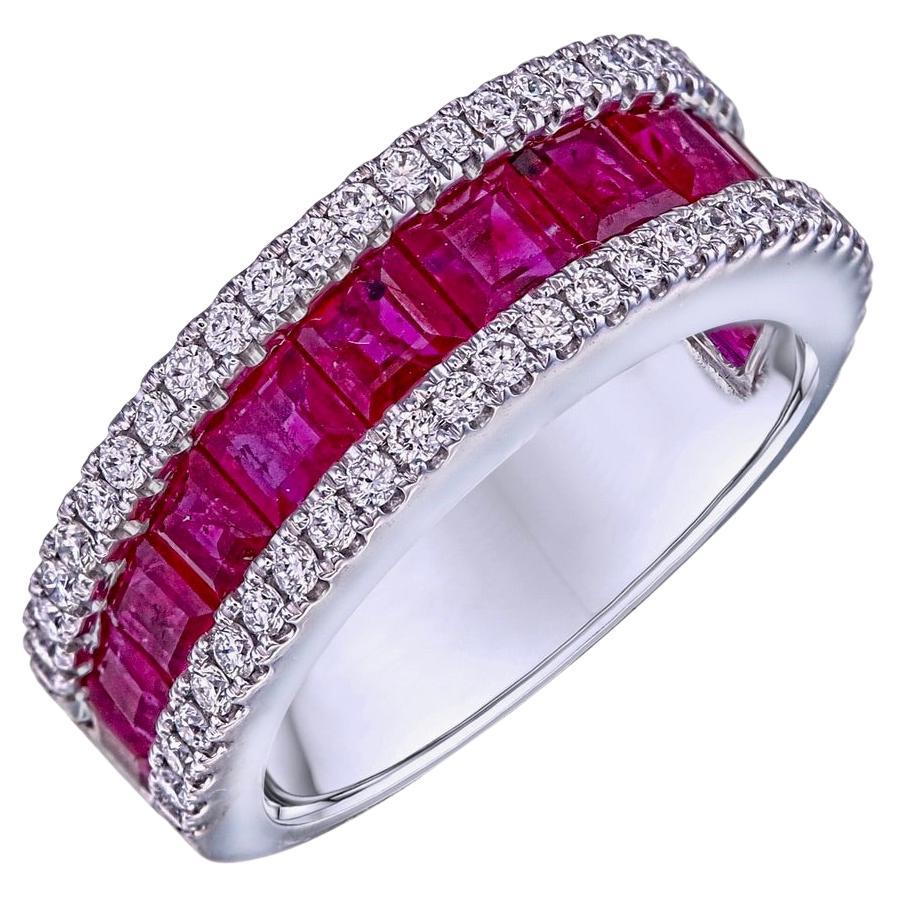 A new Ruby and Diamond ring by Rewa made in 18K white gold.

The ring consists of 13 rubies and they weigh a total of approximately 26 ct. These rubies were all carefully selected to be of identical shape (square cut), size, and colour, and then