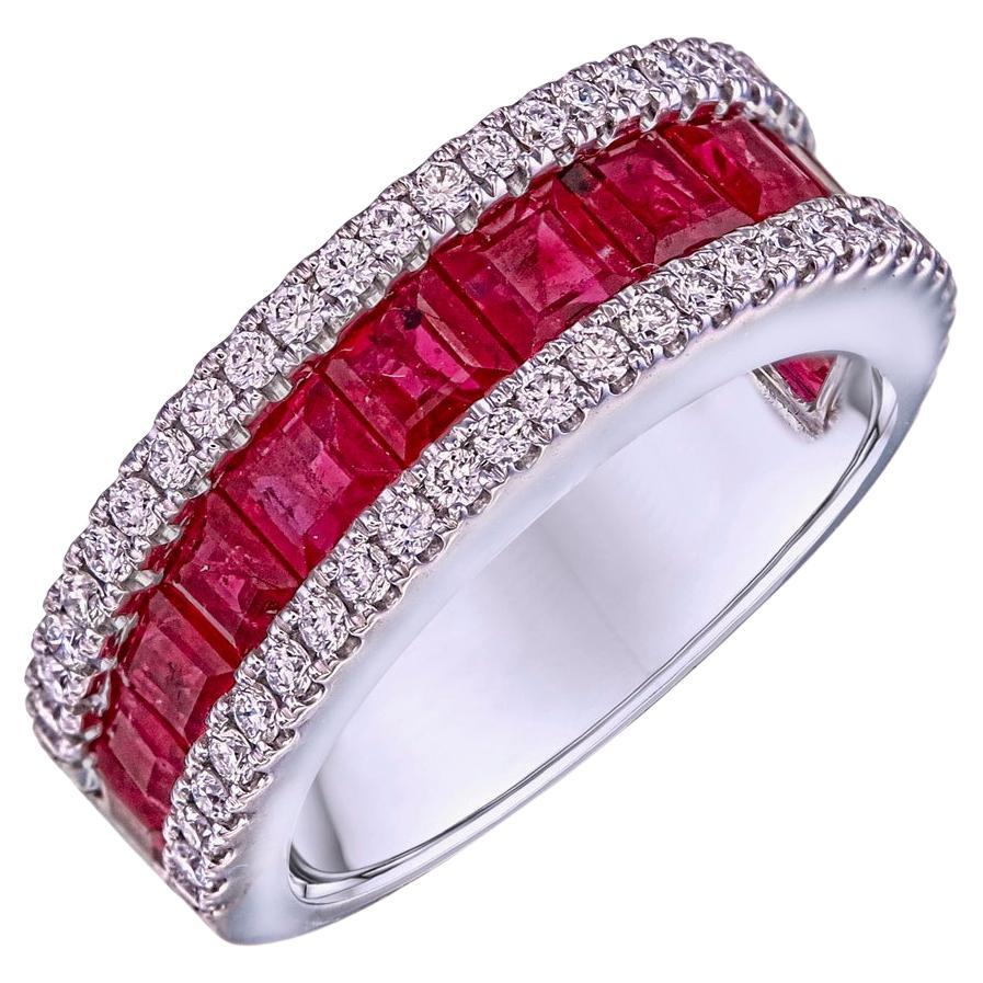 Ruby and Diamond RIng in 18K White Gold For Sale