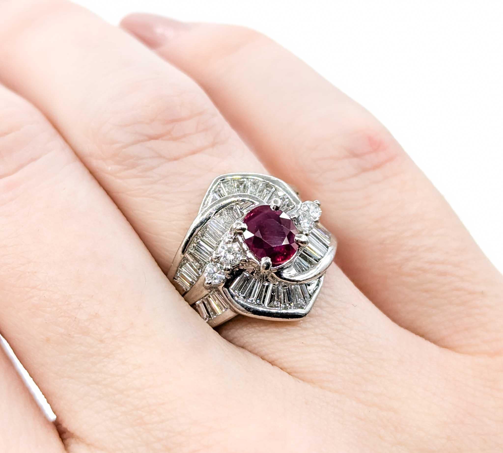 Oval Cut Ruby and Diamond Ring in 900pt Platinum